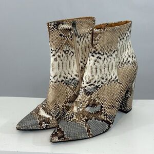 Nash Grey Faux Snakeskin Ankle Boots, Brown/Gray/Black/Cream, Size US 8.5 EU 39